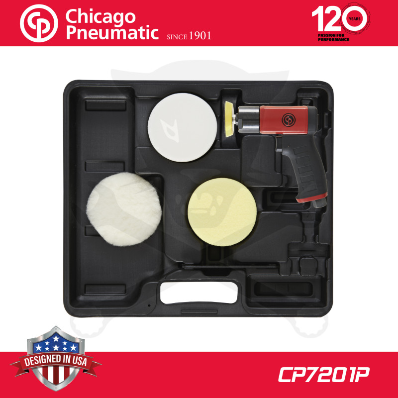 Levegős polírozógép 75 mm 3" - 2.5 m/s2 MINI + polírtárcsák - Chicago (CP7201P)