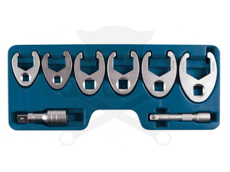 Villáskulcs adapter készlet nyitott 1/2"-3/4" 6+2 db: 33-50 mm "Crowfoot"