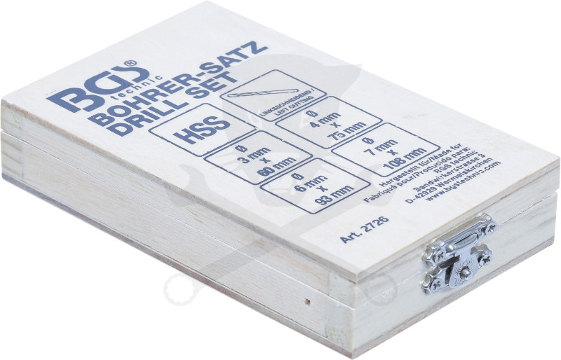 Csigafúró készlet - BALOS - HSS Titán bevonatú 4 db-os: 3-4-6-7 mm - BGS