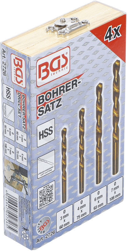 Csigafúró készlet - BALOS - HSS Titán bevonatú 4 db-os: 3-4-6-7 mm - BGS