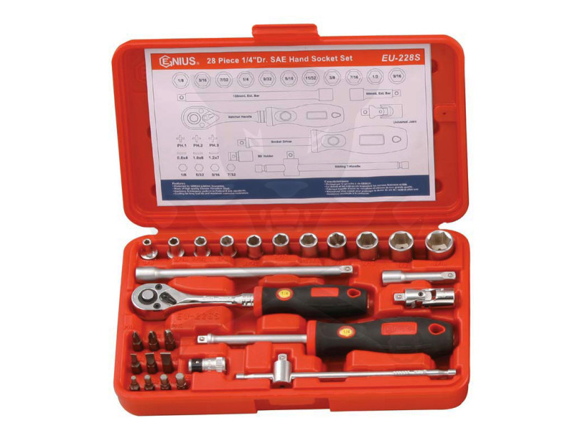 Dugókulcs készlet 1/4" 6 lap COLOS méretezés 28 db-os Genius