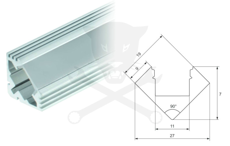 Profil, alumínium - LED szalaghoz - 90° sarok, 2 méteres ELMARK