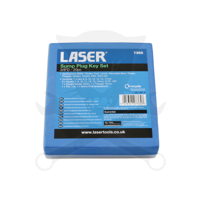 Olajleeresztő kulcs készlet 20 db-os 3/8"- Tálcában