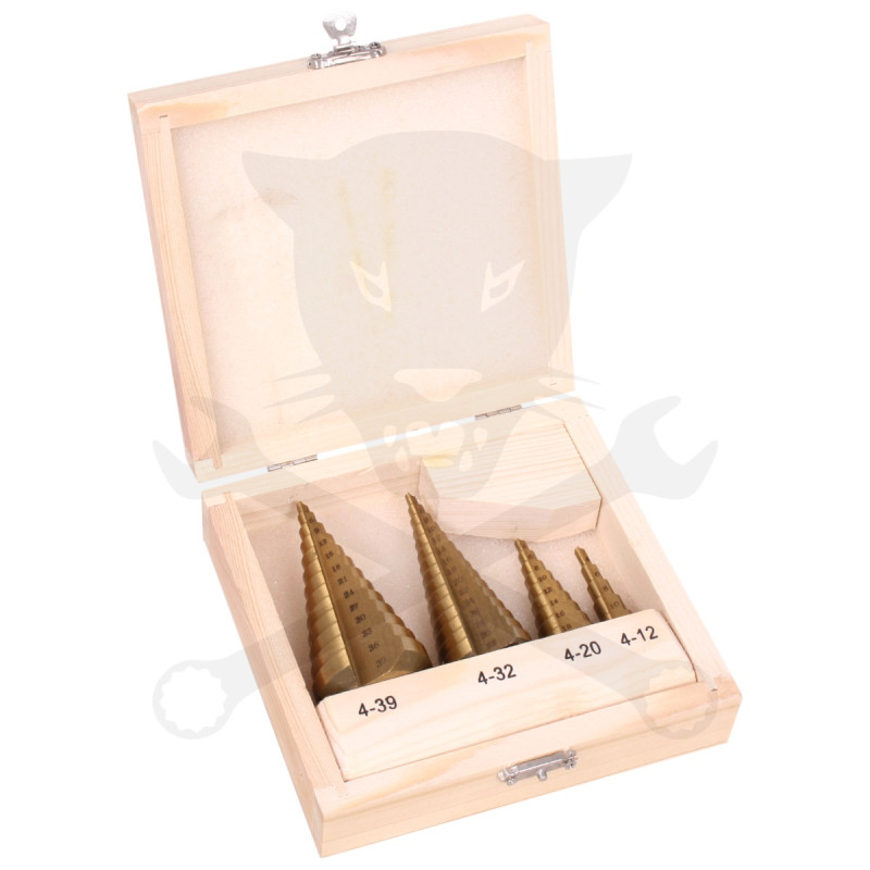 Lemezfúró, lépcsős - készletben 4 db-os HSS TiN 4-39 mm