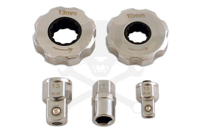 Racsnis fej készletben 10 és 13 mm + adapterek