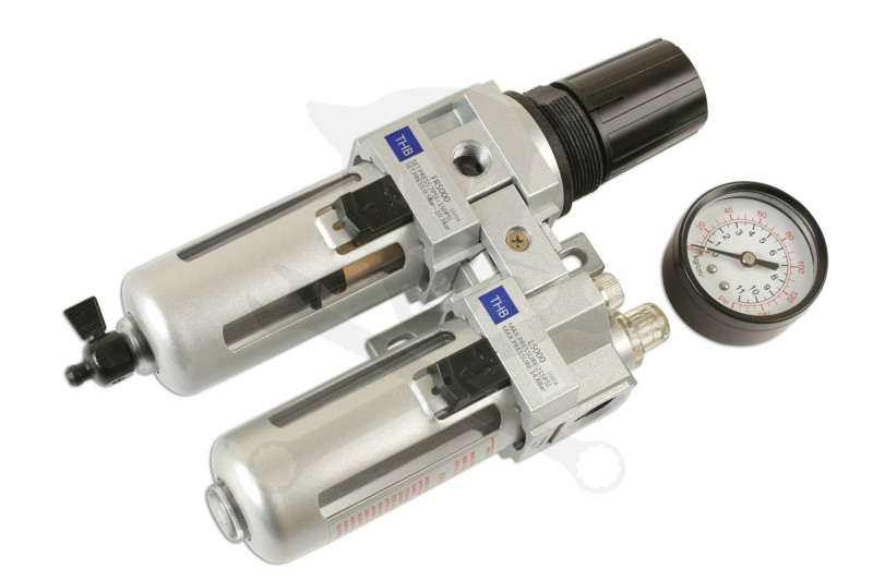 Levegőelőkészítő egység szűrő+szabályzó+olajzó+óra 1/2"-os