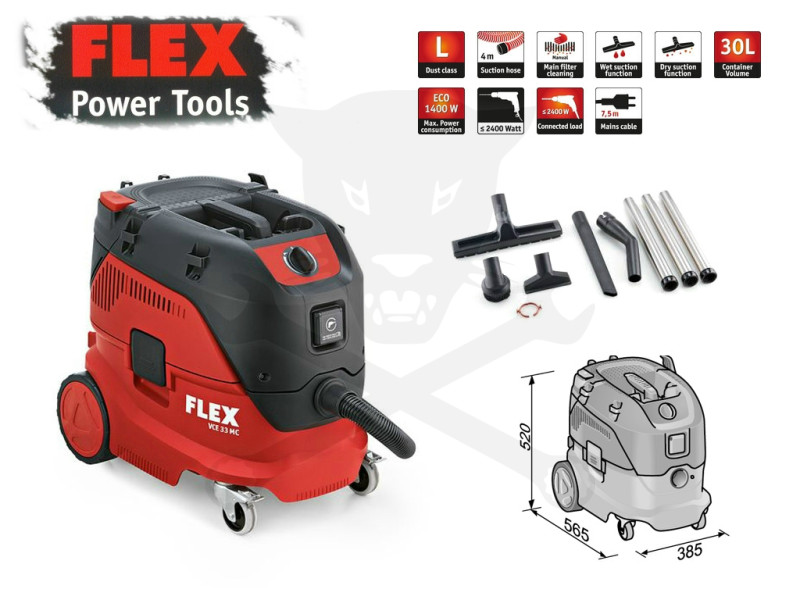 Porszívó, ipari 1400 W - 30 literes + takarító szett FLEX (VCE 33 L MC)