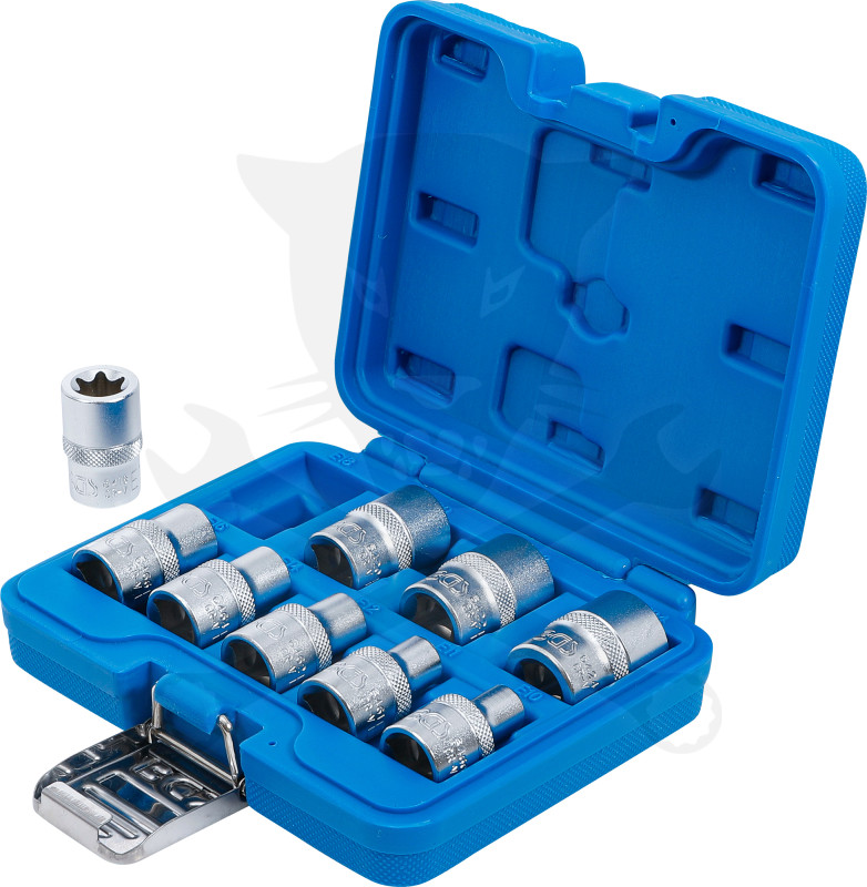 Dugókulcs - crowafej készlet 1/2" belső torx E10-E24 normál h. 9 db-os BGS