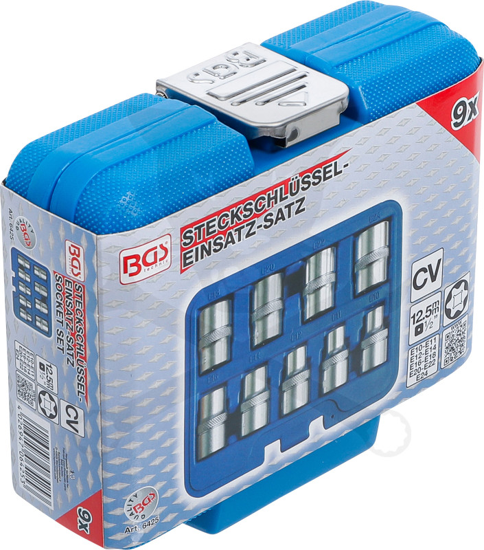 Dugókulcs - crowafej készlet 1/2" belső torx E10-E24 normál h. 9 db-os BGS