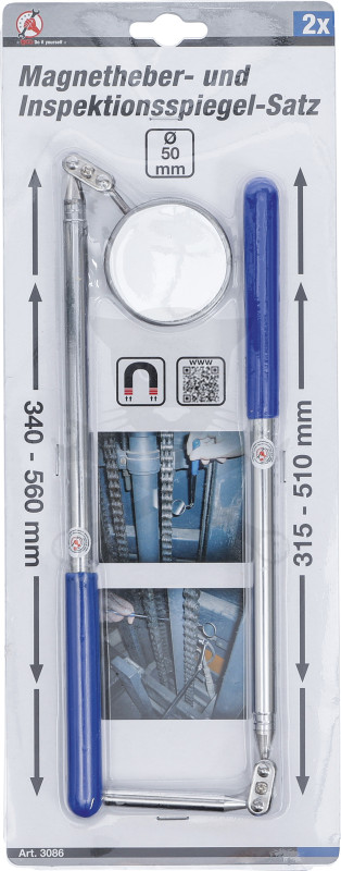 Tükör  50 mm teleszkópos max. 412 mm + mágneses felszedő 2 db-os készlet