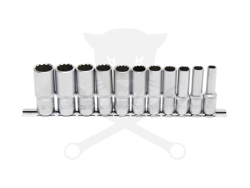 Dugókulcs - crowafej készlet 3/8" 12 sz. 8-19 mm hossz. 11 db-os BGS