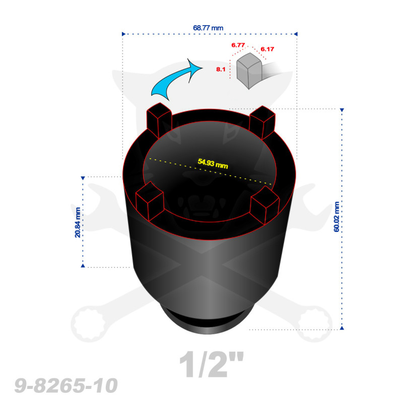 Dugókulcs, körmös - hornyos anyához D69 mm Cr-Mo