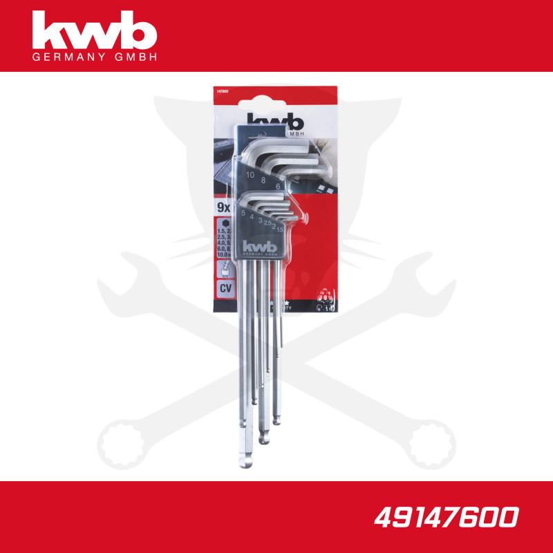 Imbuszkulcs készlet 9 db-os hosszú gömbvégű - KWB