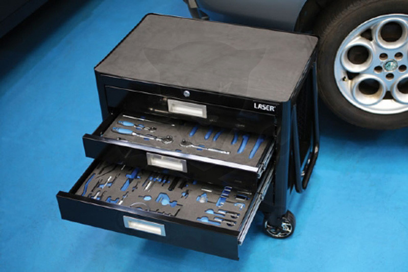 Szerszámos kocsi  4 fiókos gurulós + becsukható húzófogantyú - Laser