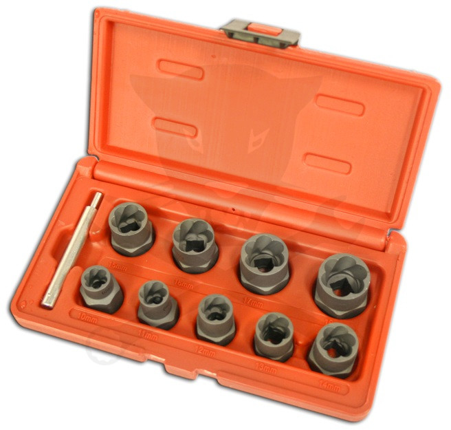 Csavarkiszedő készlet - sérült fejű csavarokhoz  9+1 db-os 10-19 mm 3/8"