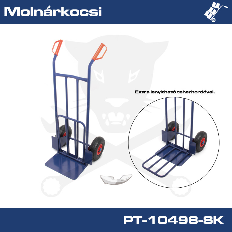 Molnárkocsi 250 kg terhelhetőséggel - lenyitható extra rakfelület