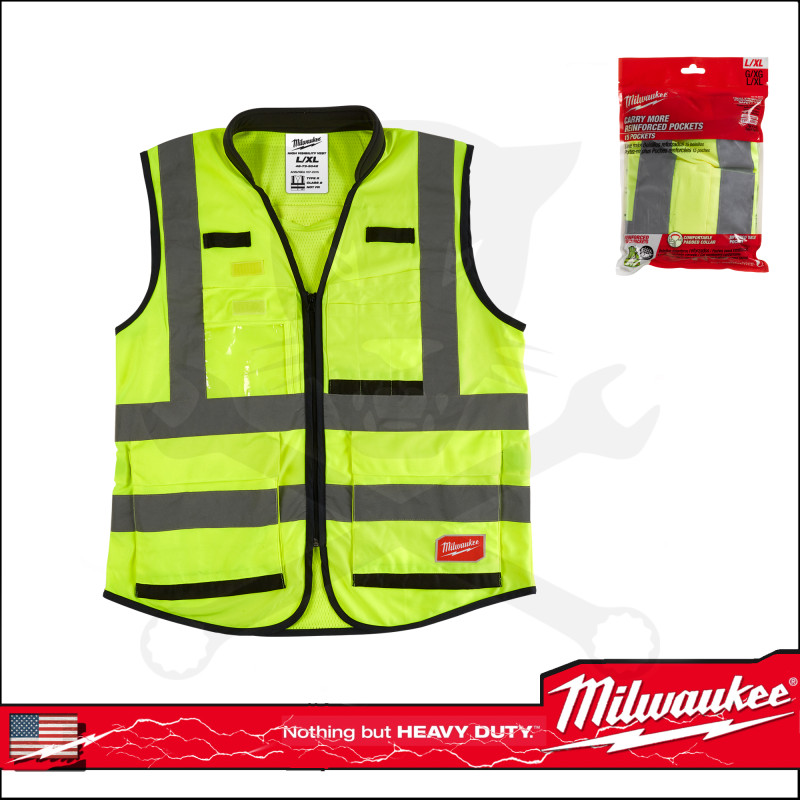 Jól láthatósági mellény fluo PRÉMIUM L/XL 15 zseb Milwaukee