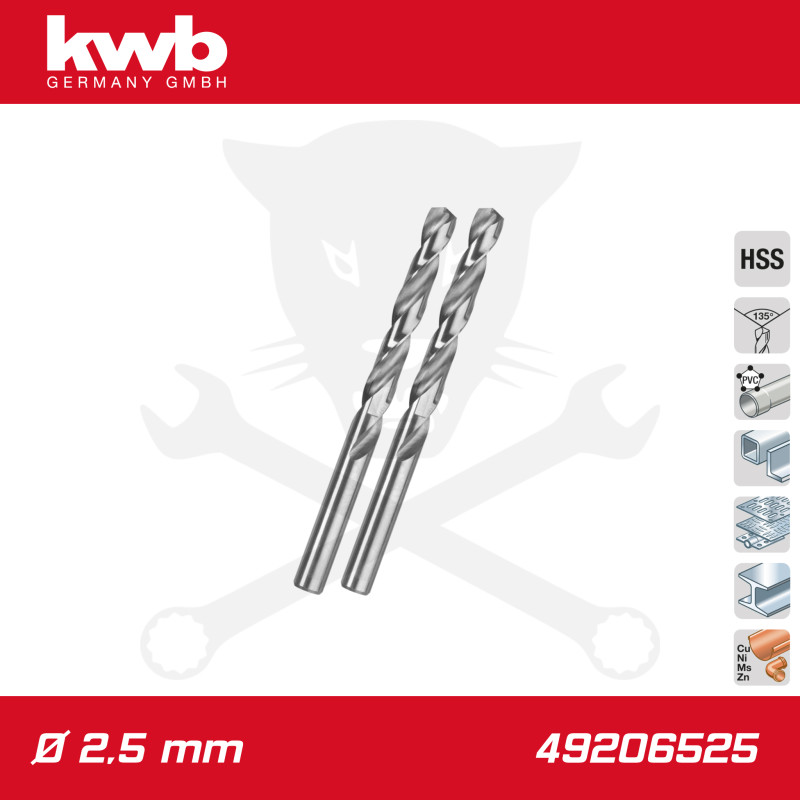 Csigafúró  2,5 mm HSS-G DIN 338 Silver Star, profi 2 db-os - KWB