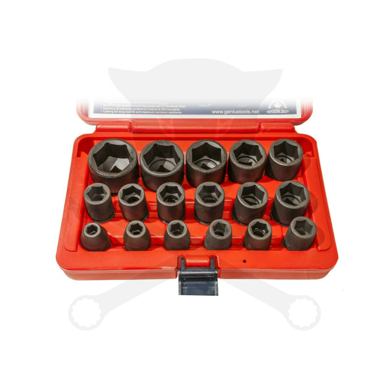 Légkulcsfej készlet 1/2" 17 db  8-32 mm metrikus rövid 6 lap - Genius