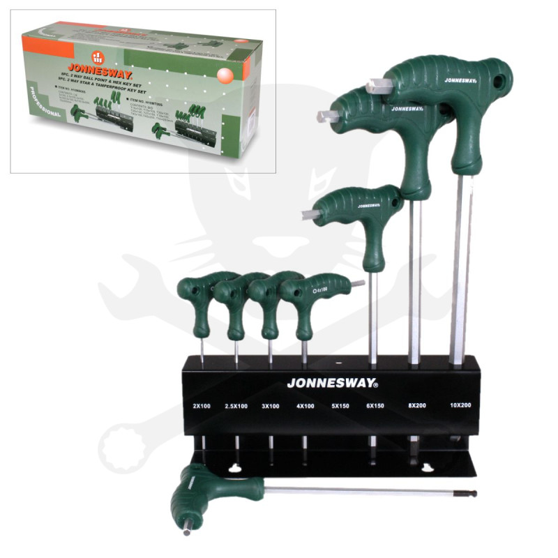 Imbuszkulcs T-fogós készlet 2-10 mm 8 db-os Állványos készlet -Jonnesway