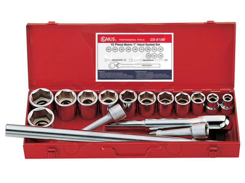 Dugókulcs készlet 1" 6 lap 30-63 mm 15 db-os Genius