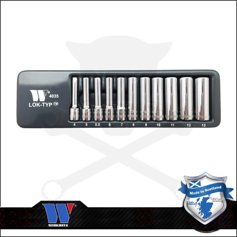Lok-Typ Dugókulcs készlet 1/4" 11 db-os spec. 6 lap hosszú 4-13 mm -Welzh