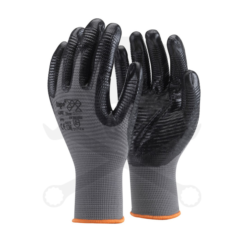 Kesztyű - szerelőkesztyű - szürke Nitril mártott bordáz teny  9/L