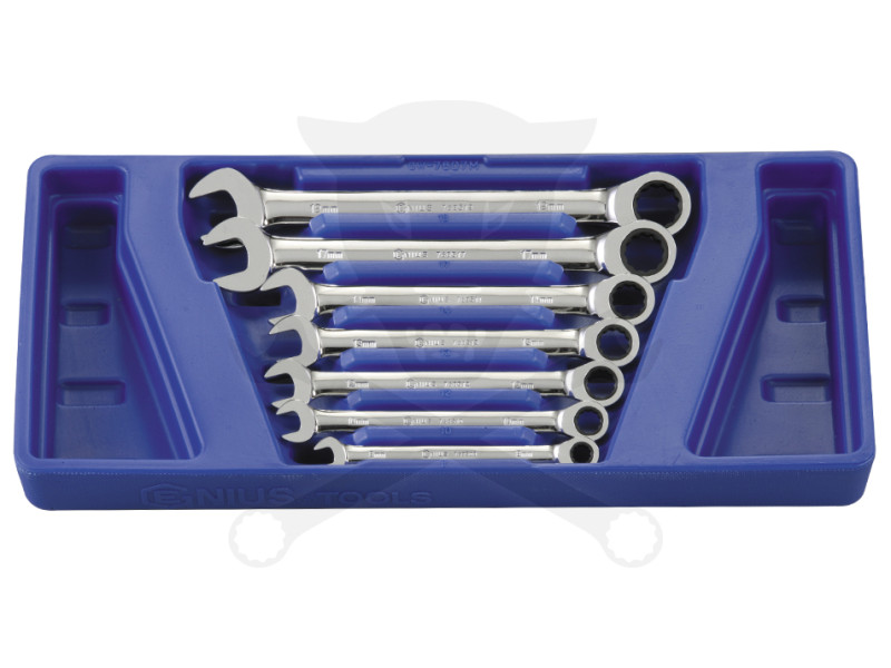 Tálcás Genius csillag-villáskulcs készlet racsnis 7 db-os - 1/3