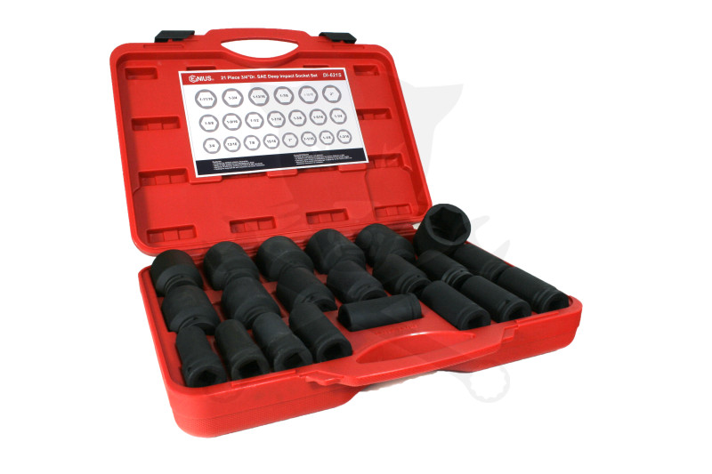 Légkulcsfej készlet 3/4" 21 db-os COLOS 3/4" - 2" 6 lapú hosszú - Genius