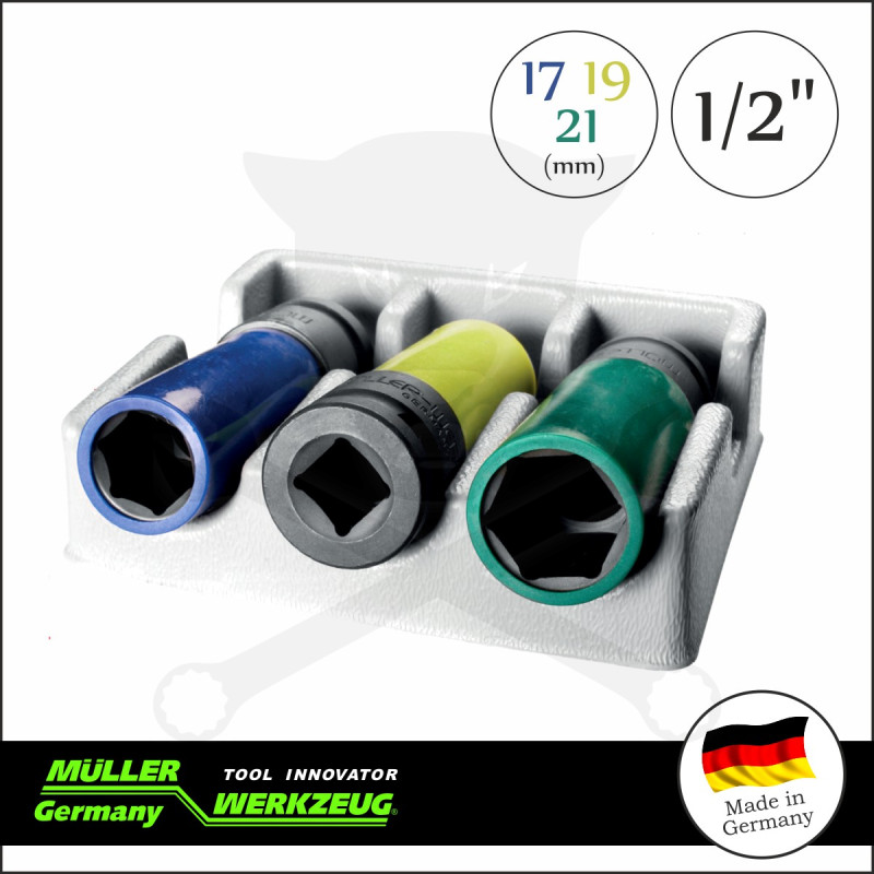 Légkulcsfej készlet 1/2"  3 db-os alufelnihez 17-19-21 mm - MÜLLER
