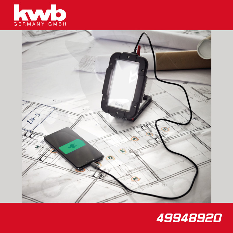 Szerelőlámpa - LED 01 COB 1521 lm akkus - USB - IPX5 összecsuk. - KWB