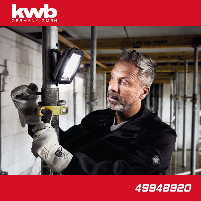 Szerelőlámpa - LED 01 COB 1521 lm akkus - USB - IPX5 összecsuk. - KWB