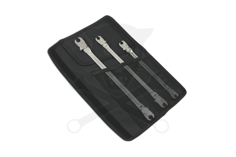 Fékcsőkulcs racsnis, kétoldali csuklós, extra hosszú  3 db-os készlet