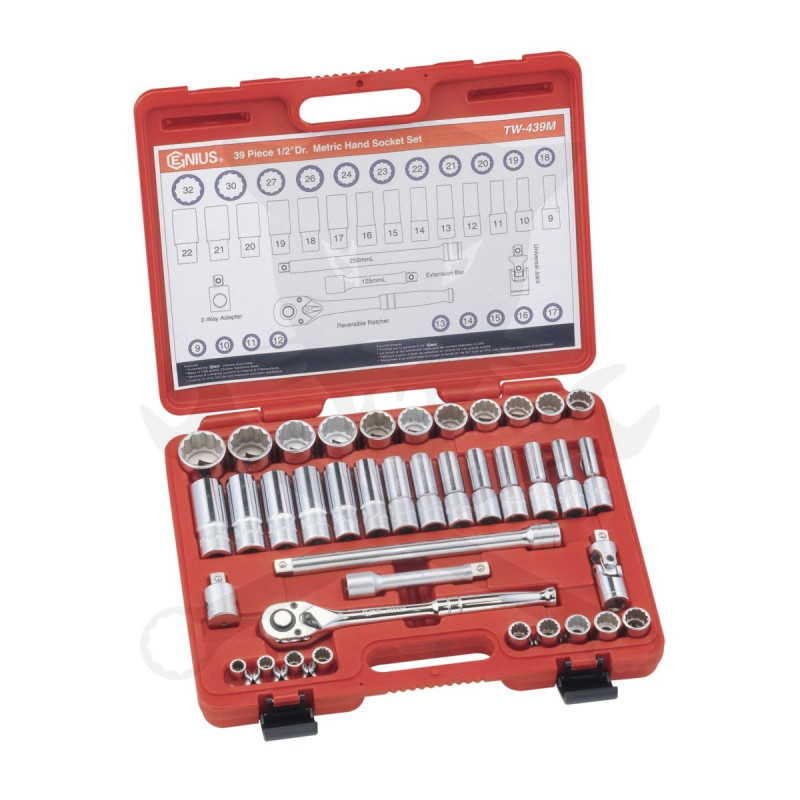 Dugókulcs készlet 1/2" 12 szögű 9-32 mm rövid + hosszú 39 db-os Genius