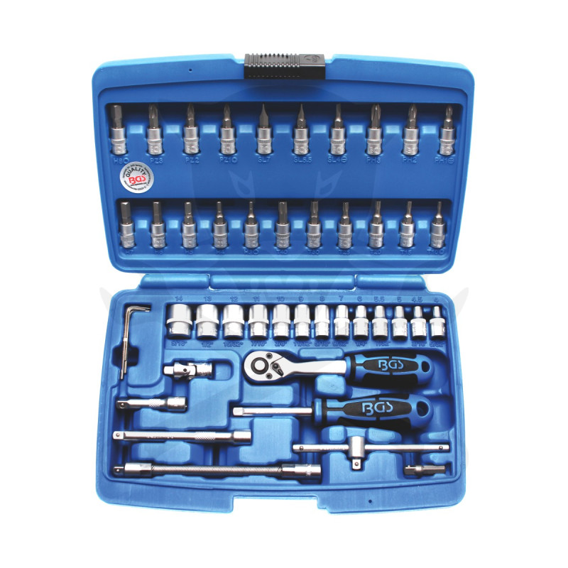 Dugókulcs és rátűzőkulcs készlet 1/4" 46 részes - BGS