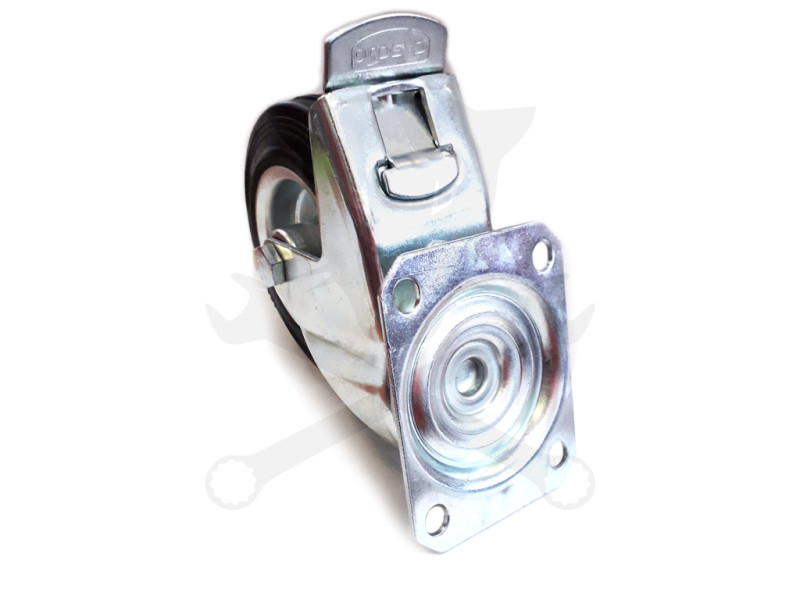 Kerék 125 mm - forgó-fékes villás-talpas-tűgörgős-gumis kerék