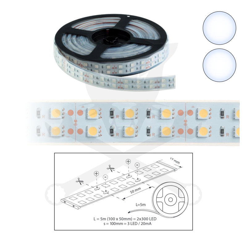 Szalag LED 5050 kültéri 2x60 db/m - 6500K - ELMARK
