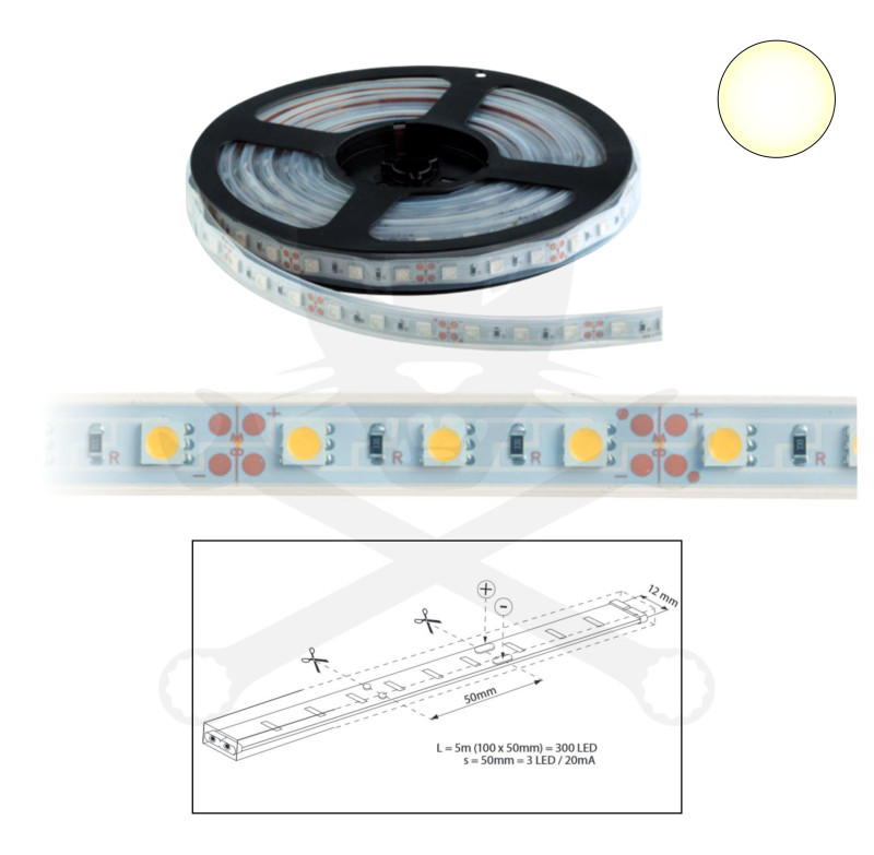 Szalag LED 5050 kültéri 60 db/m - 3000K - ELMARK