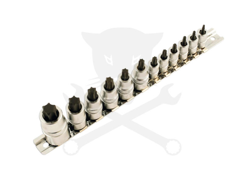 Rátűzőkulcs - crowa+bit készlet 1/4"-3/8"-1/2" 12 db-os RÖVID Torx:T8-T60