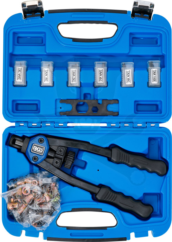 Szegecsanya behúzó kétkezes készlet M3-M4-M5-M6-M8-M10 Alu+Acél - BGS