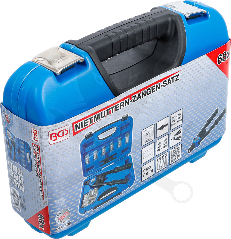 Szegecsanya behúzó kétkezes készlet M3-M4-M5-M6-M8-M10 Alu+Acél - BGS