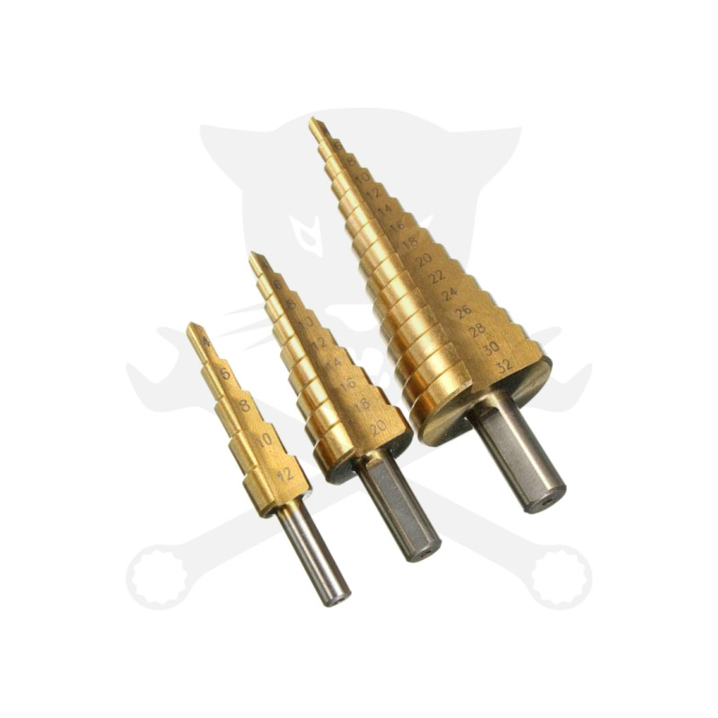 Lemezfúró, lépcsős - készletben 3 db-os HSS TiN 4-32 mm