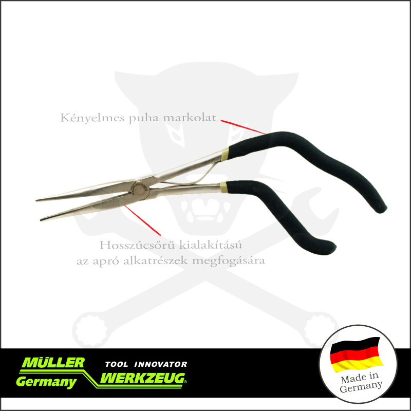 Pisztoly formájú spec. fogó - extra hosszú félgömb. lapos - MÜLLER