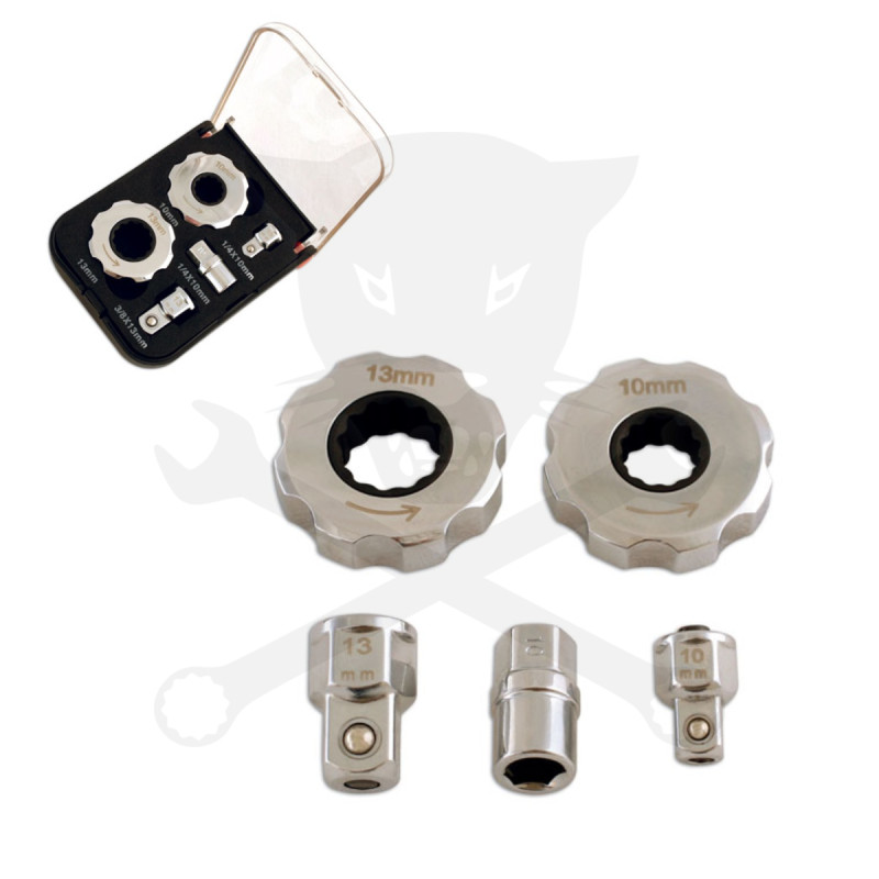Racsnis fej készletben 10 és 13 mm + adapterek