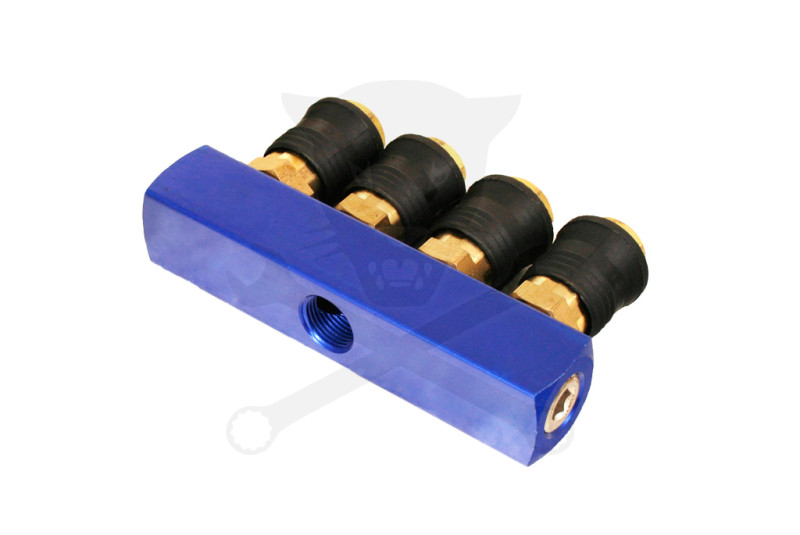 Levegőelosztó 4-es elágazó - gyorscsatlakozók és KM 3/8" - OLASZ