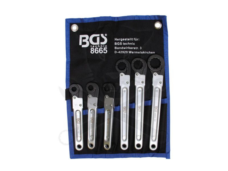 Fékcsőkulcs racsnis, egyoldali speciális készlet 6 db-os 10-22 mm BGS