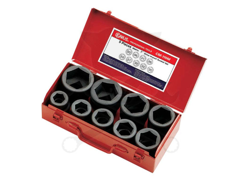 Légkulcsfej készlet 1" 9 db-os 24-50 mm 6 lap rövid - Genius