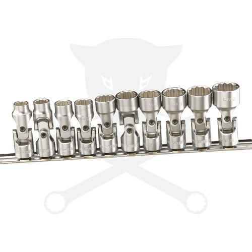 Dugókulcs - crowafej készlet 3/8" 12 sz. csuklós 10-19 mm Genius