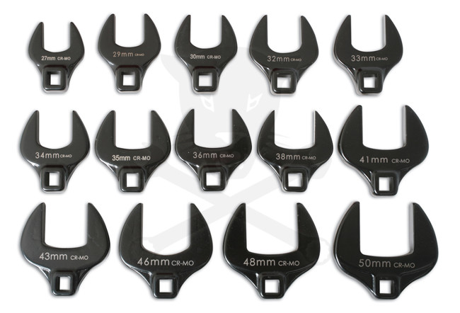 Villáskulcs adapter készlet nyitott 1/2" 14 db-os: 27-50 mm "Crowfoot"