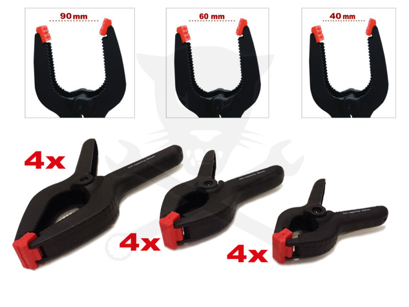 Gyorsszorító, kézi készlet 4x90 mm 4x60 mm 4x40 mm 12 db-os